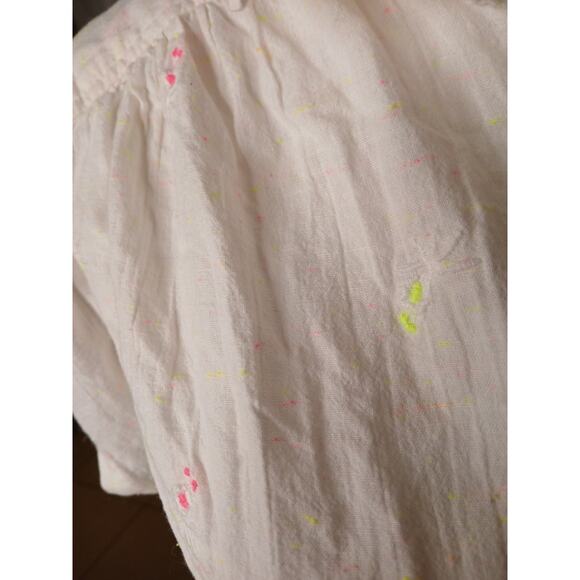 Lucky Brand Neon Splatter Floral Embroidered Button Up Top Shirt White Medium - Picture 3 of 11